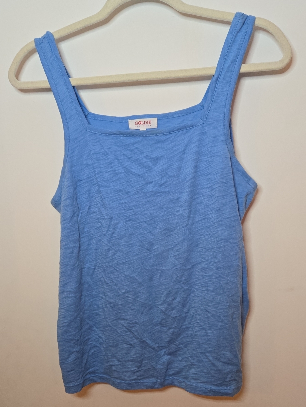 Goldie Square-Neck Tank Top S Blue Sleeveless 100% Pima Cotton Peru Coastal